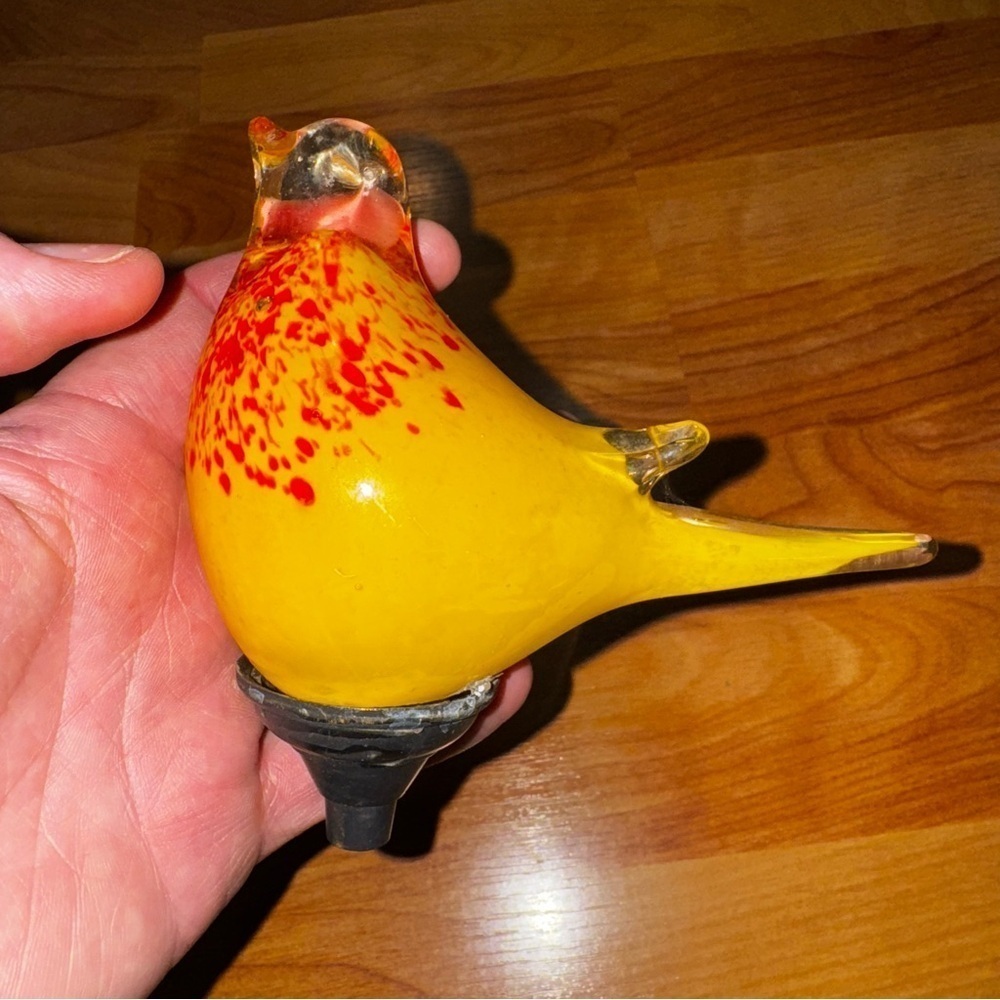 Yellow And Red Hand Blown Glass Bird 5” x 3” - Light Up Lawn Ornament?